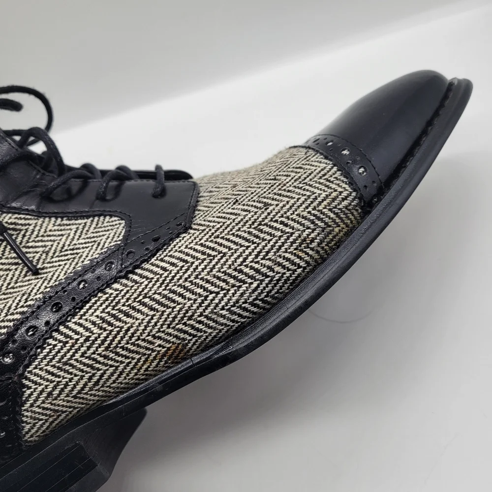 Giovanni Mens Gray Black Herringbone Lace Up Tweed Ankle Oxford Boots Size 8.5